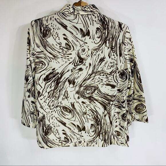 Vintage Ruffle Neck 70s Blouse Sz Medium Brown Cream - Picture 7 of 9